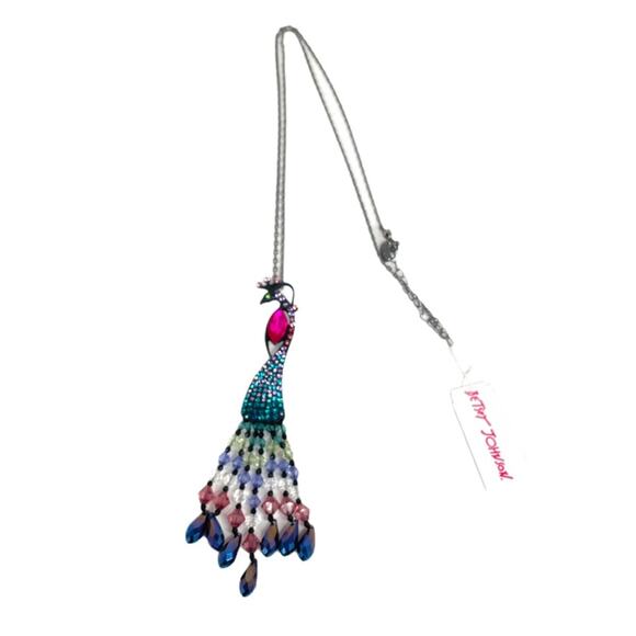 Betsey Johnson Peacock Necklace Black Blue Pink - Picture 3 of 5